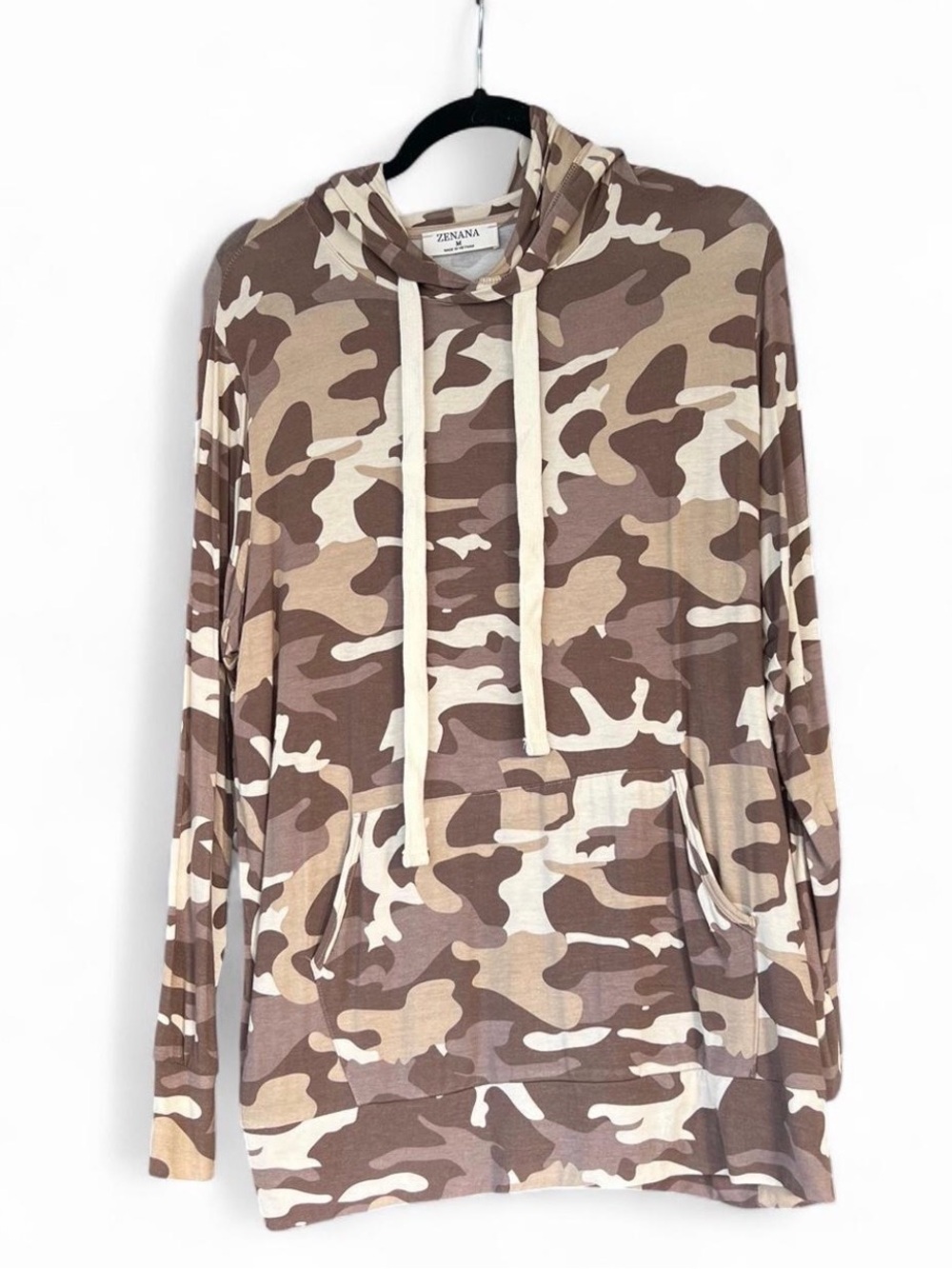 New  Women’s Beige & Brown Camo Hooded Shirt -Medium